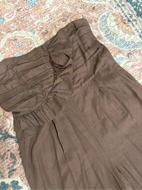 LOFT Brown Strapless Ruffle Jumpsuit